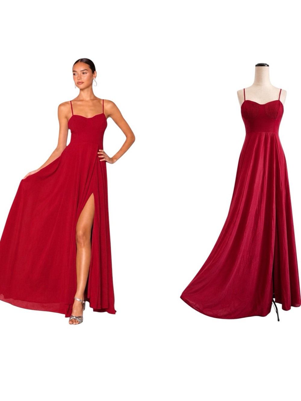 Lulus Cause for‎ Commotion Red Pleated Bustier Maxi Dress Size M Wedding Guest